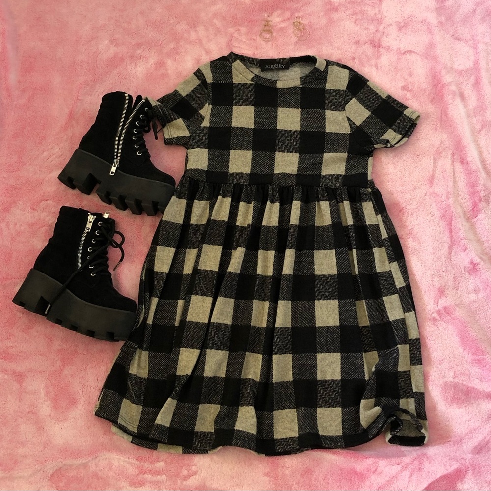 Black and white checked babydoll dress